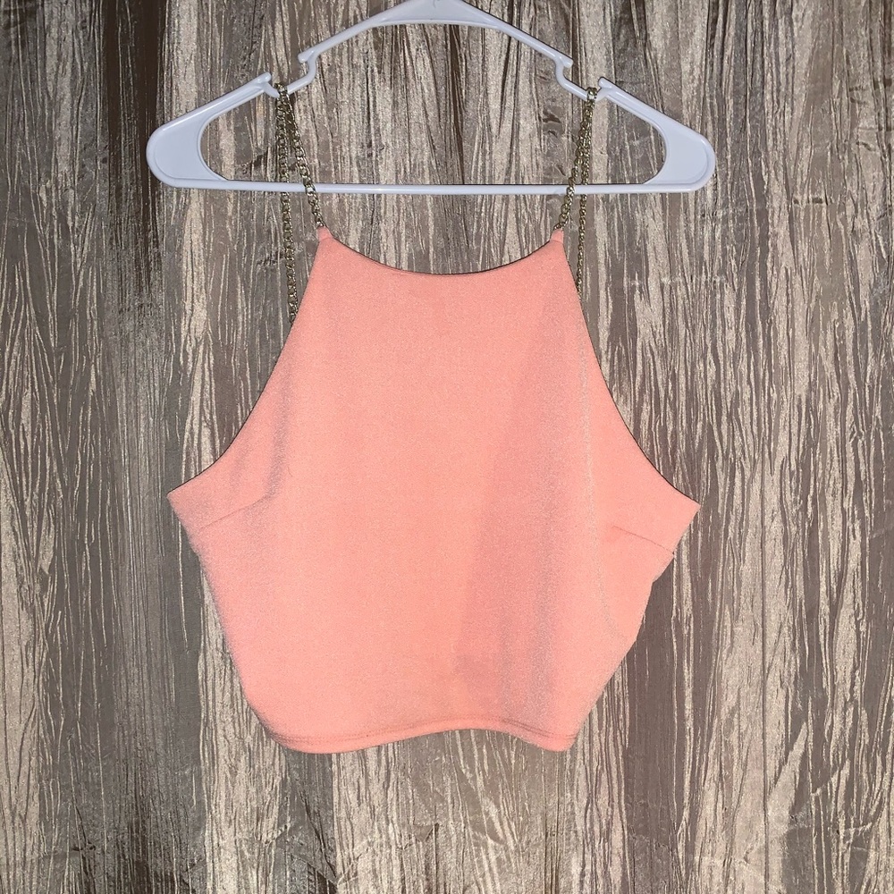 Peach crop top with chain straps